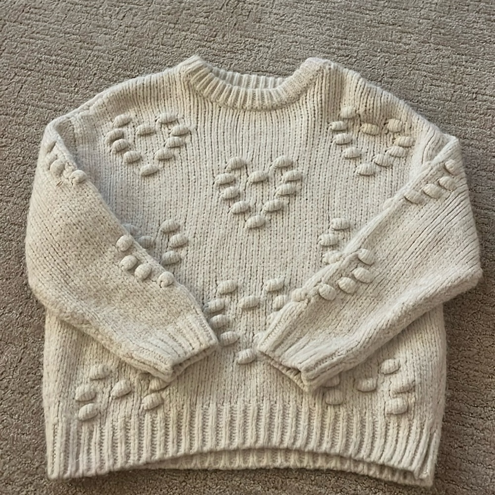Zara Kids Cream Heart Sweater Size 9-10